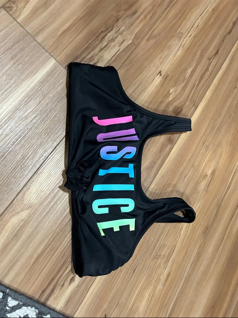 Justice Black Sports Bra with Rainbow Logo Size 14